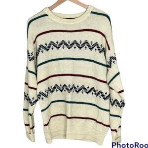 Vintage LOAFERS Oversized Knit Sweater M Mens Womens Green Blue Cream